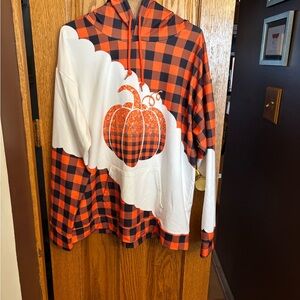 Plaid Pumpkin Hoodie - Orange and White
